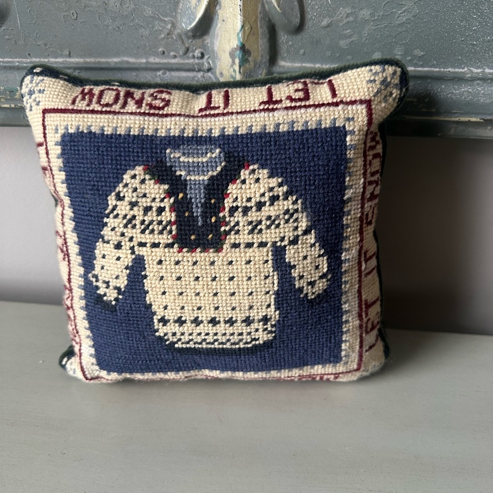 Needlepoint let it snow sweater small throw Pillow